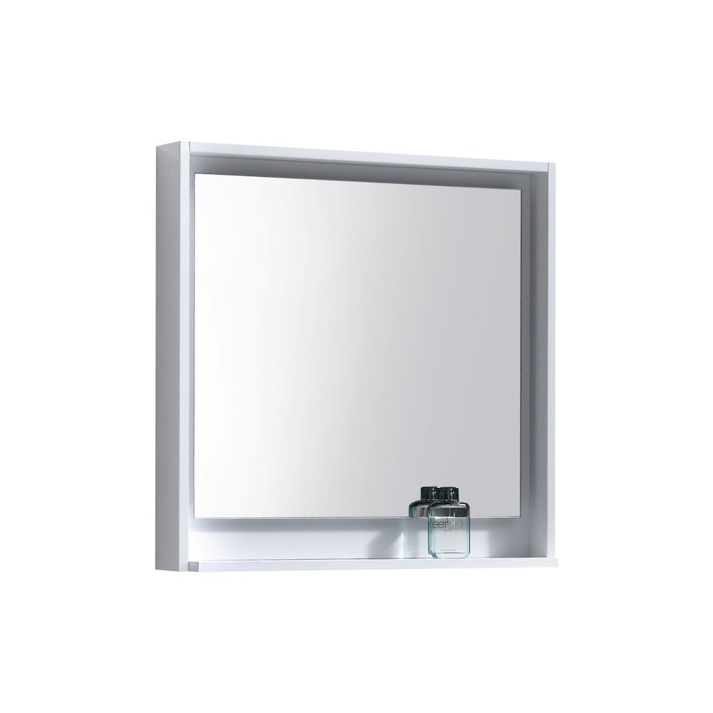 Bosco 30" Framed Mirror With Shelve - Gloss White Finish