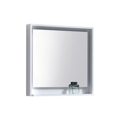 Bosco 30" Framed Mirror With Shelve - Gloss White Finish