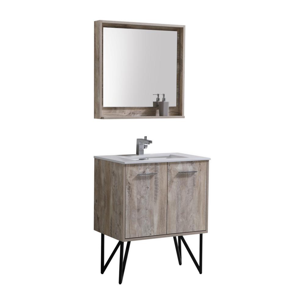 Bosco 30" Modern Bathroom Vanity w/ Quartz Countertop and Matching Mirror