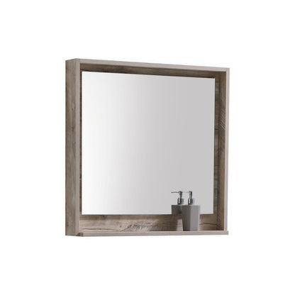 Bosco 30" Framed Mirror With Shelve - Nature Wood Finish