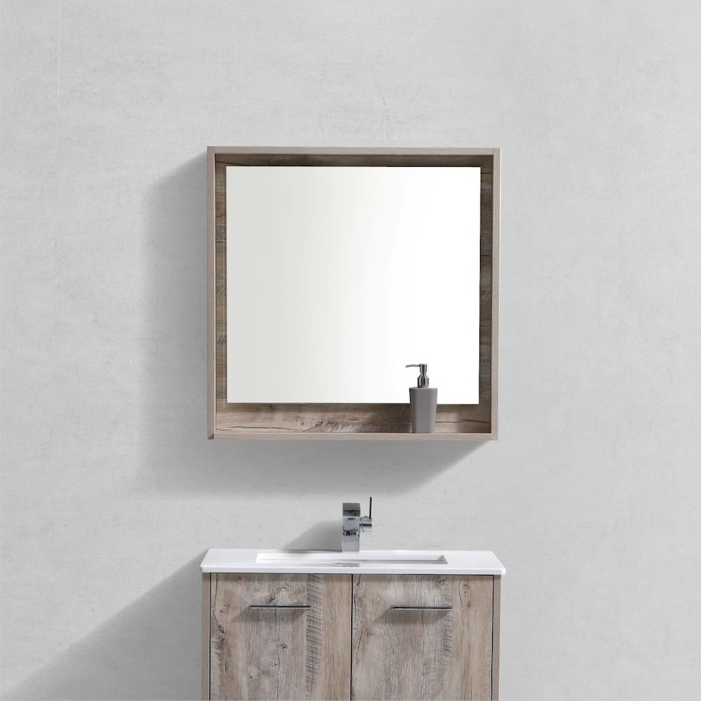 Bosco 30" Framed Mirror With Shelve - Nature Wood Finish