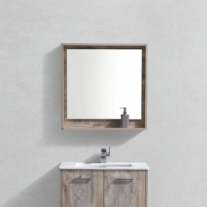 Bosco 30" Framed Mirror With Shelve - Nature Wood Finish