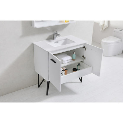 Bosco 36" Modern Bathroom Vanity w/ Quartz Countertop and Matching Mirror