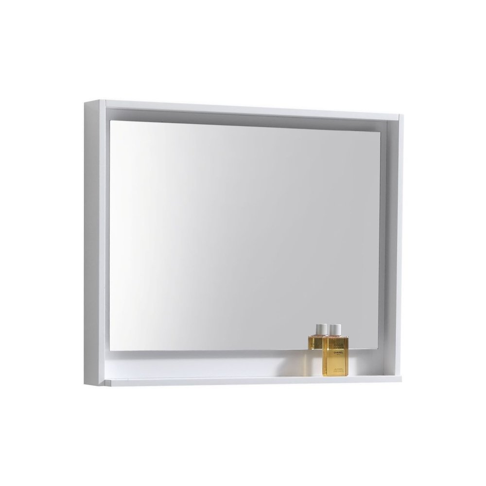 Bosco 36" Framed Mirror With Shelve - Gloss White Finish