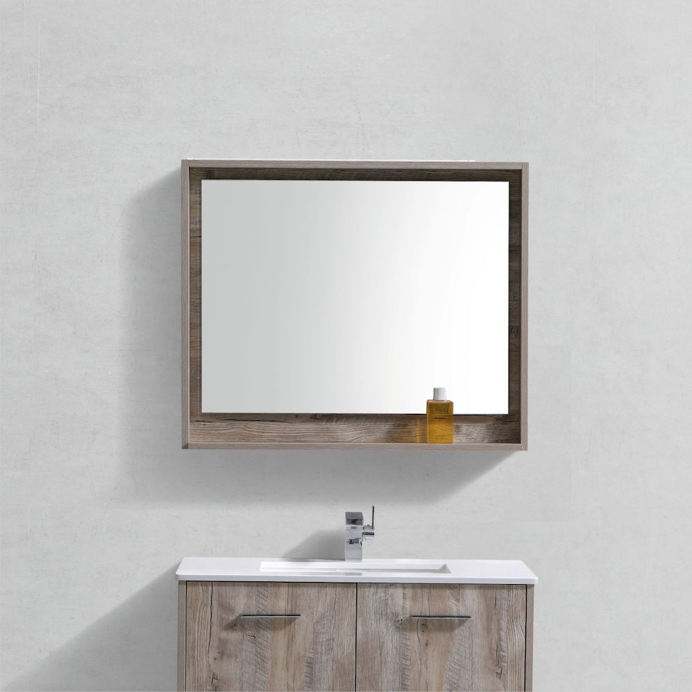 Bosco 36" Framed Mirror With Shelve - Nature Wood Finish