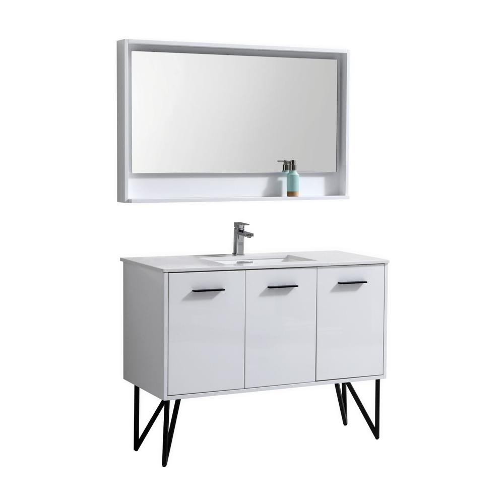 Bosco 48" Modern Bathroom Vanity w/ Quartz Countertop and Matching Mirror