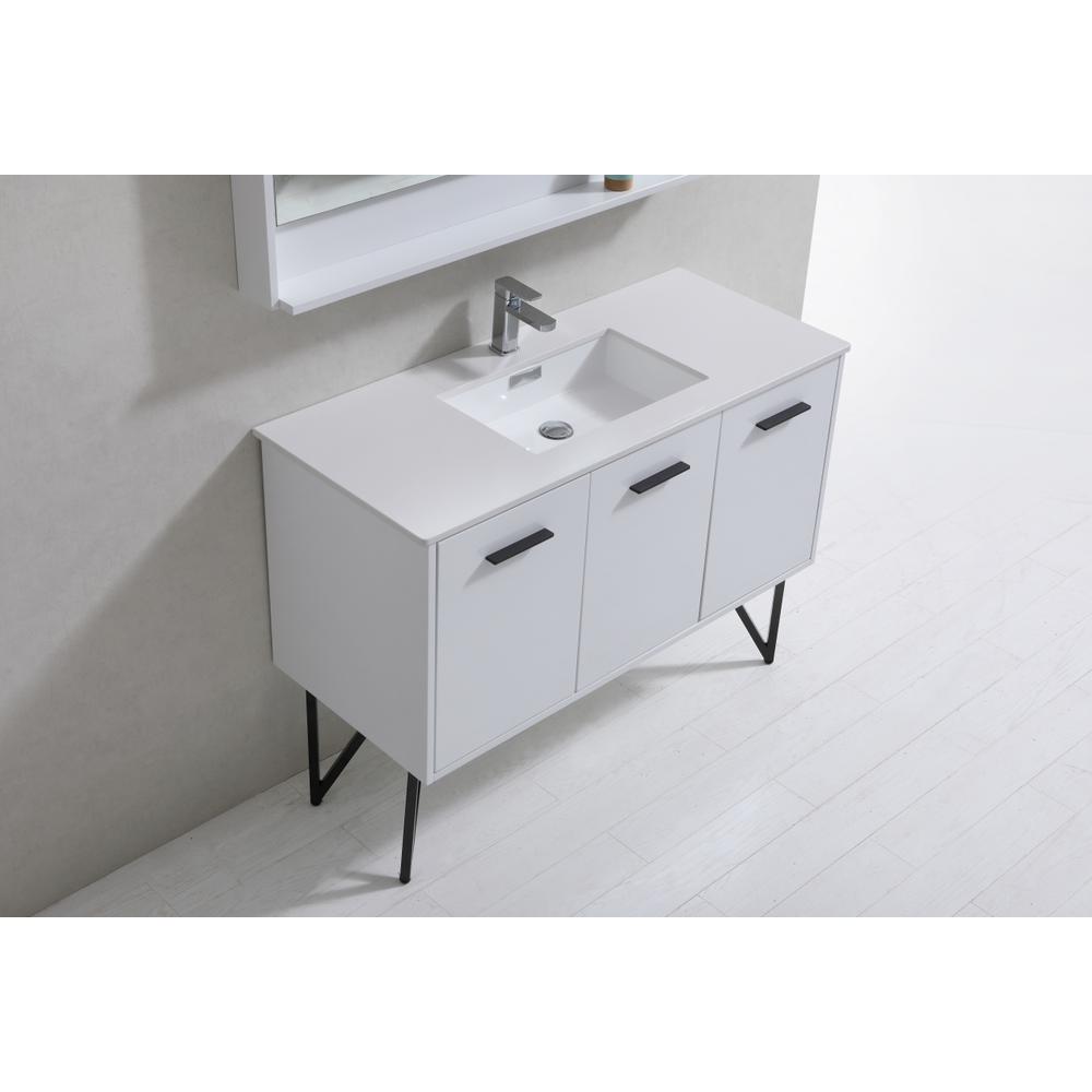 Bosco 48" Modern Bathroom Vanity w/ Quartz Countertop and Matching Mirror