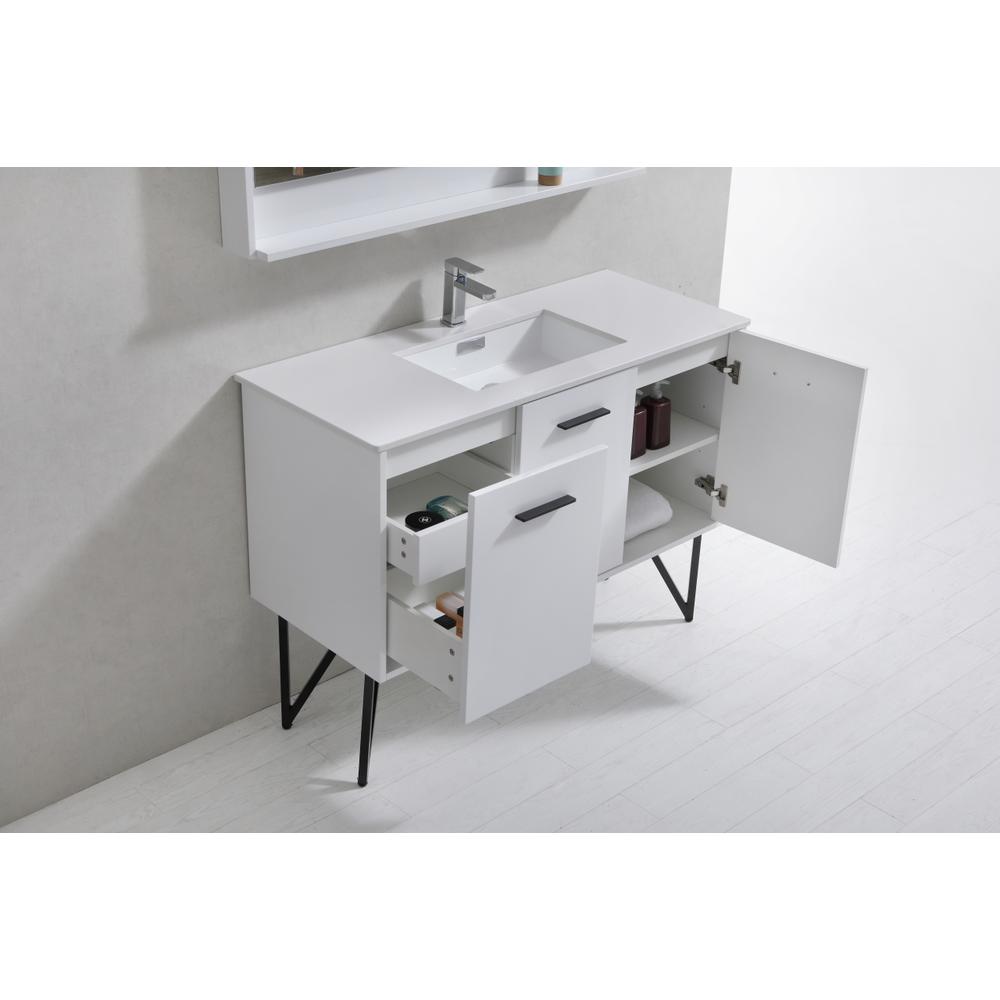 Bosco 48" Modern Bathroom Vanity w/ Quartz Countertop and Matching Mirror