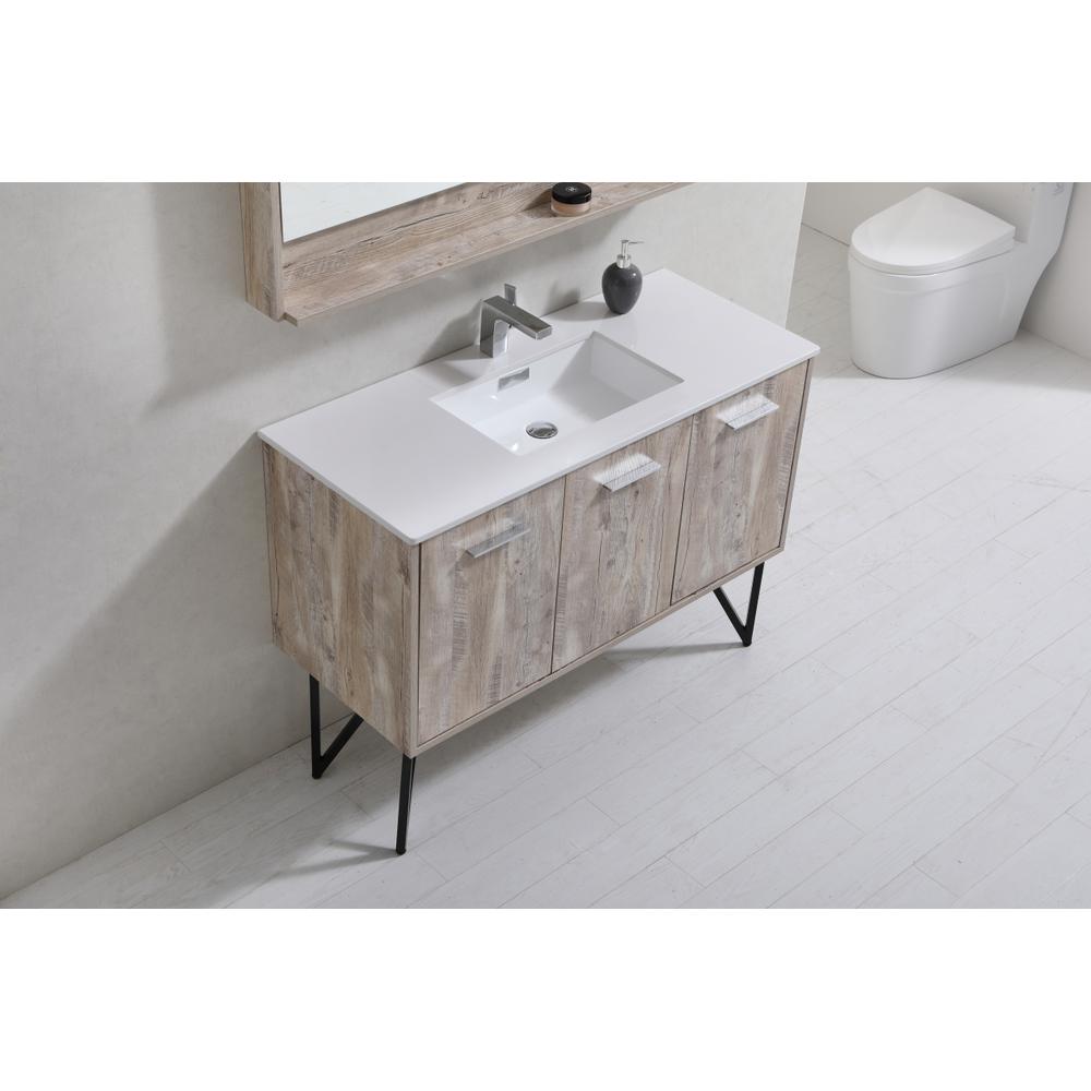 Bosco 48" Modern Bathroom Vanity w/ Quartz Countertop and Matching Mirror