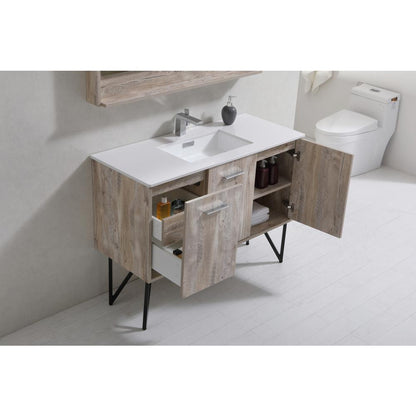 Bosco 48" Modern Bathroom Vanity w/ Quartz Countertop and Matching Mirror