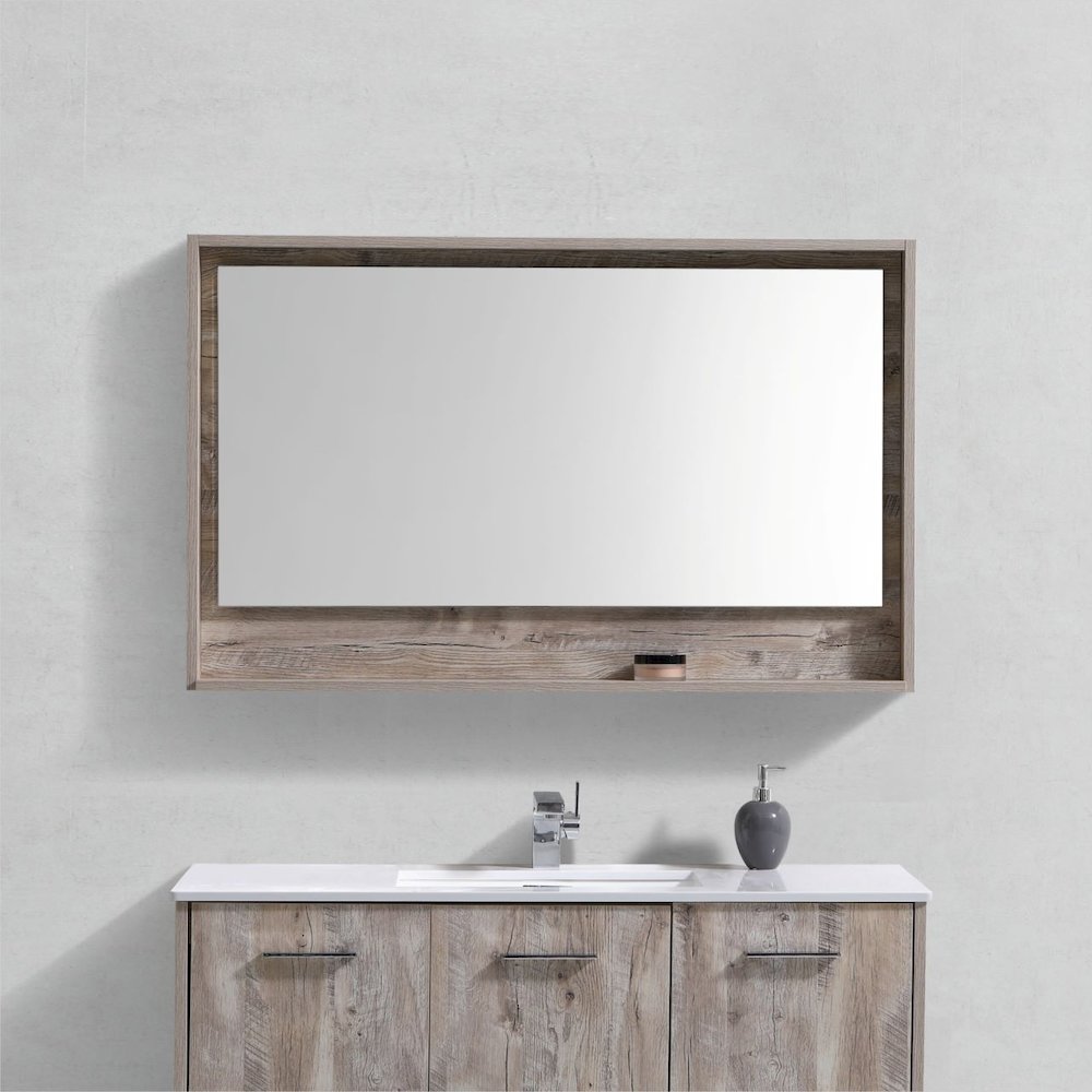 Bosco 48" Framed Mirror With Shelve - Nature Wood Finish