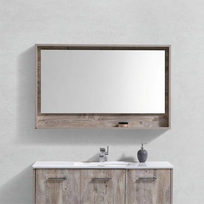 Bosco 48" Framed Mirror With Shelve - Nature Wood Finish