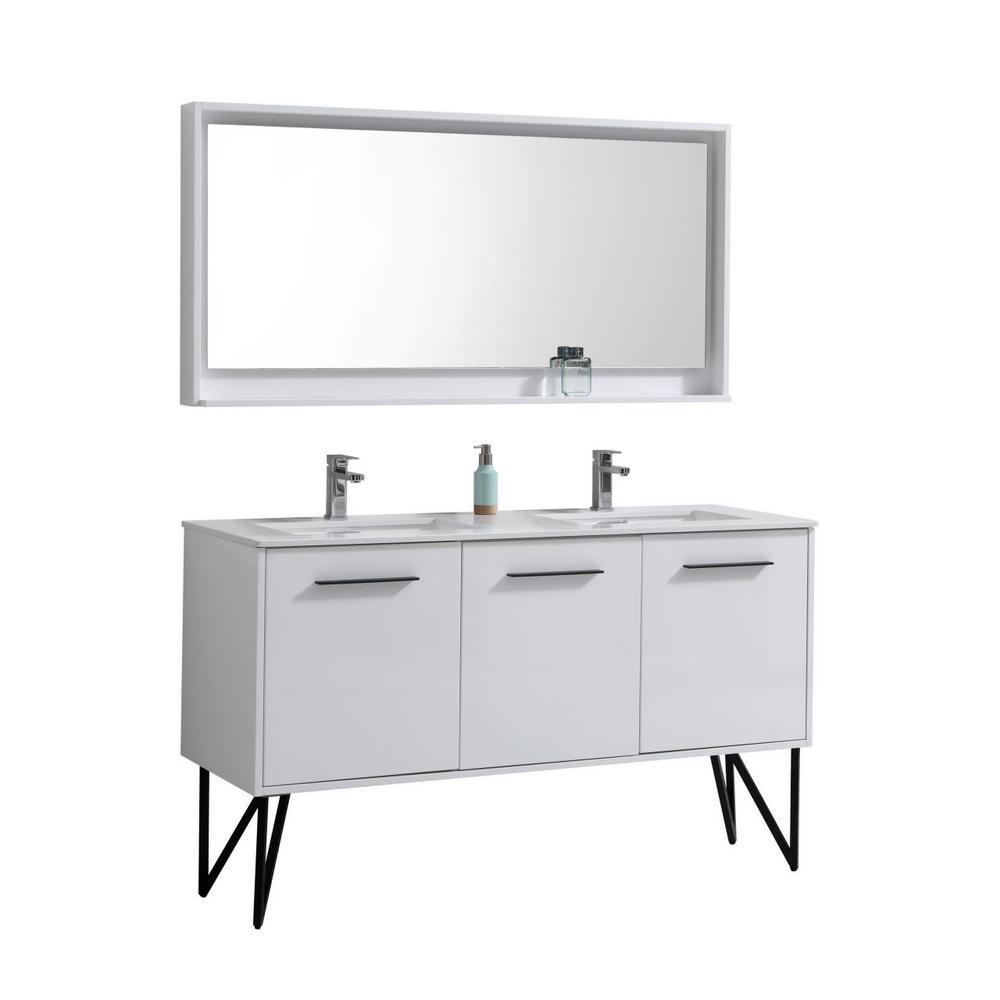 Bosco 60" Double Sink Modern Bathroom Vanity w/ Quartz Countertop