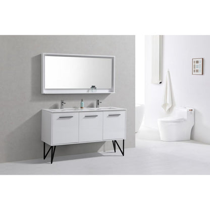 Bosco 60" Double Sink Modern Bathroom Vanity w/ Quartz Countertop