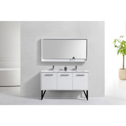 Bosco 60" Double Sink Modern Bathroom Vanity w/ Quartz Countertop
