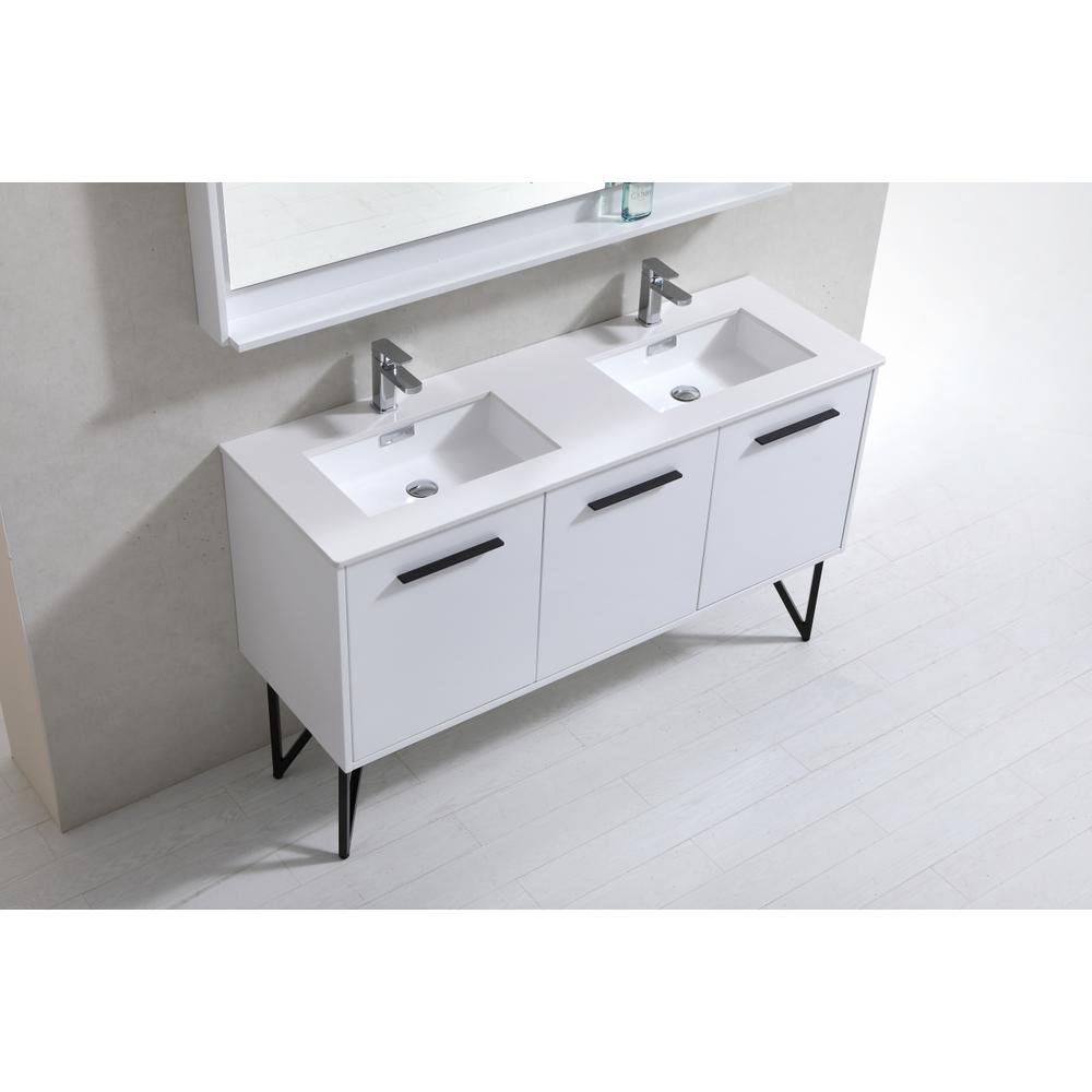 Bosco 60" Double Sink Modern Bathroom Vanity w/ Quartz Countertop