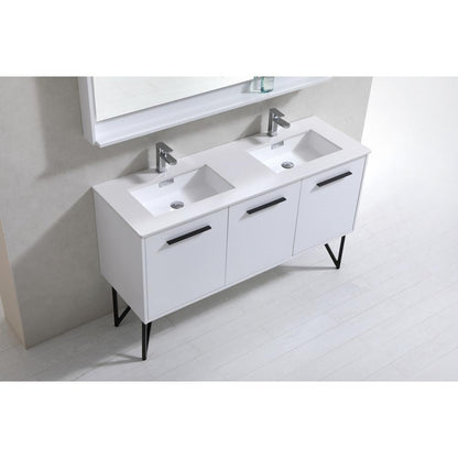 Bosco 60" Double Sink Modern Bathroom Vanity w/ Quartz Countertop