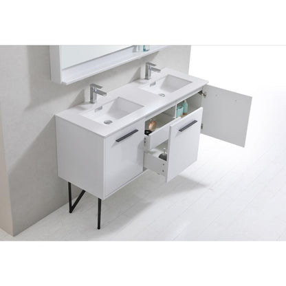 Bosco 60" Double Sink Modern Bathroom Vanity w/ Quartz Countertop
