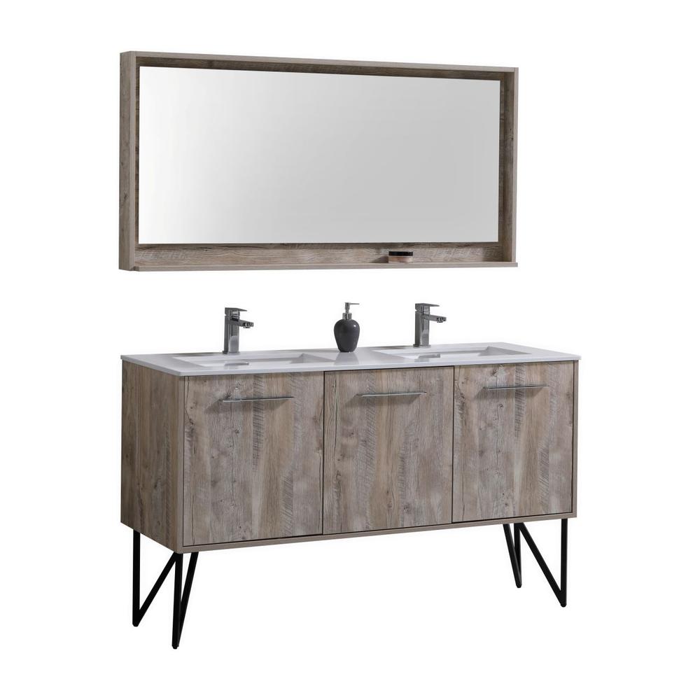 Bosco 60" Double Sink Modern Bathroom Vanity w/ Quartz Countertop
