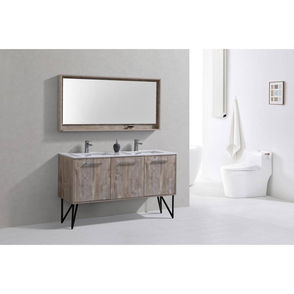 Bosco 60" Double Sink Modern Bathroom Vanity w/ Quartz Countertop
