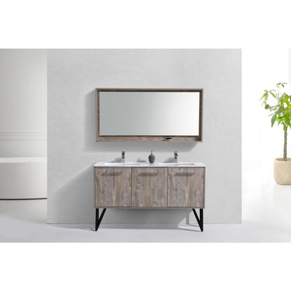 Bosco 60" Double Sink Modern Bathroom Vanity w/ Quartz Countertop