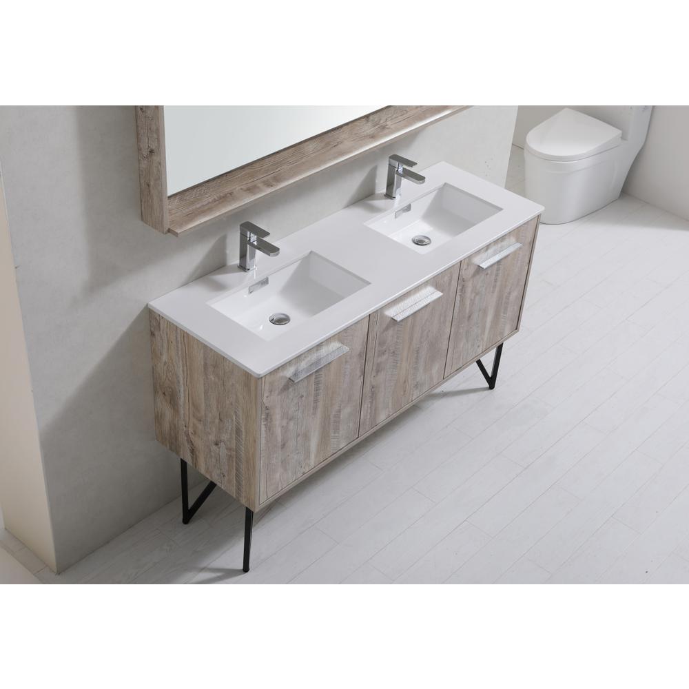 Bosco 60" Double Sink Modern Bathroom Vanity w/ Quartz Countertop