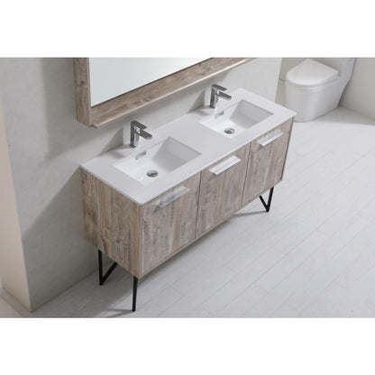 Bosco 60" Double Sink Modern Bathroom Vanity w/ Quartz Countertop