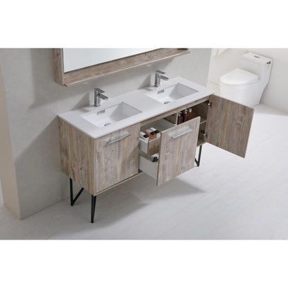 Bosco 60" Double Sink Modern Bathroom Vanity w/ Quartz Countertop