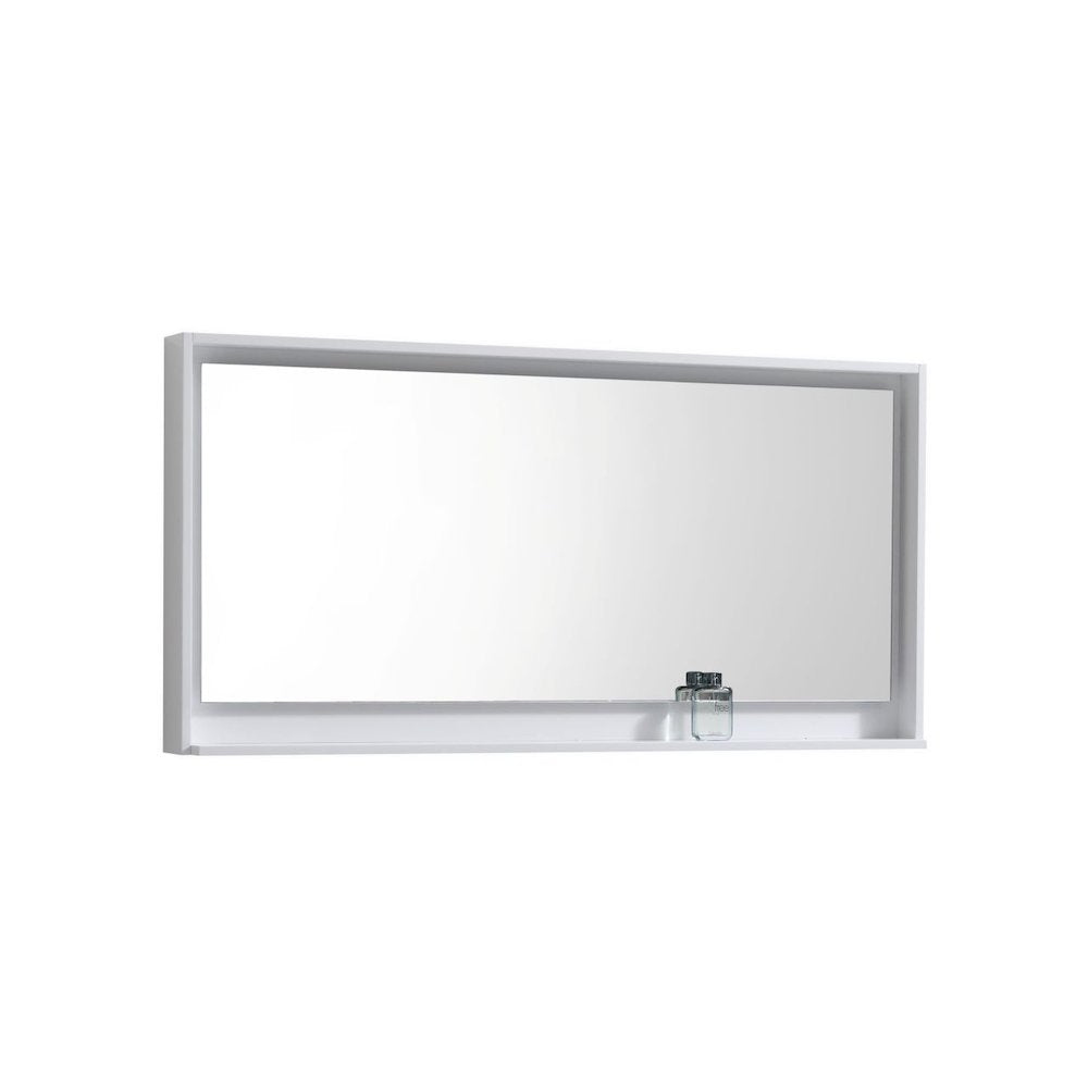 Bosco 60" Framed Mirror With Shelve - Gloss White Finish
