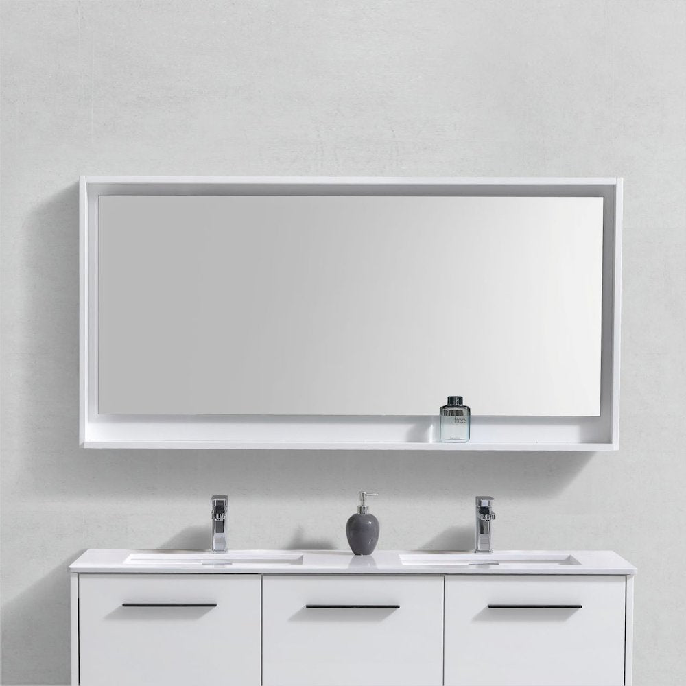 Bosco 60" Framed Mirror With Shelve - Gloss White Finish