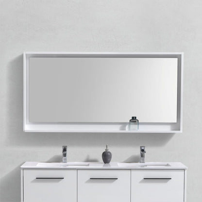 Bosco 60" Framed Mirror With Shelve - Gloss White Finish