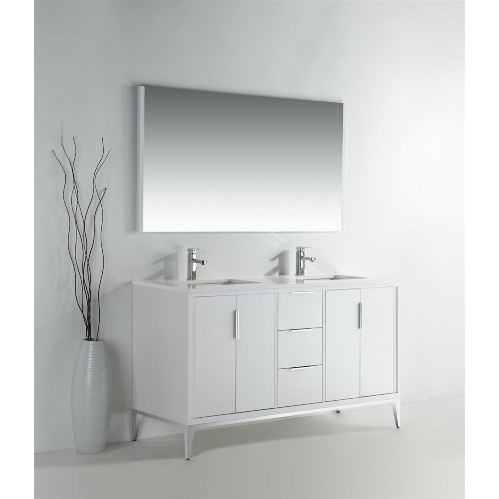 Divani 60'' Gloss White Vanity W/ Quartz Counter Top (Back Splash Free)