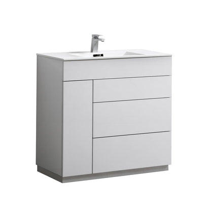 Milano 36" High Glossy White  Modern Bathroom Vanity