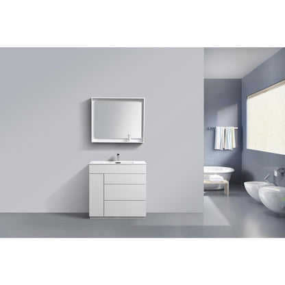 Milano 36" High Glossy White  Modern Bathroom Vanity