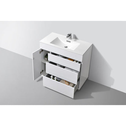 Milano 36" High Glossy White  Modern Bathroom Vanity