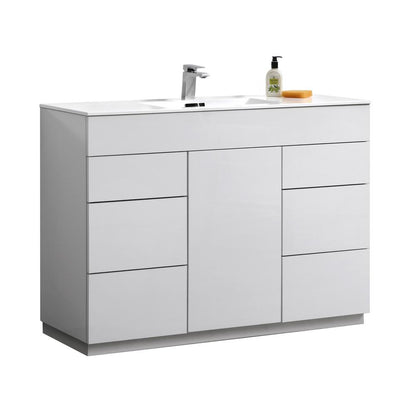 Milano 48" Single Sink High Glossy White  Modern Bathroom Vanity