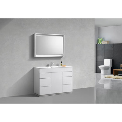 Milano 48" Single Sink High Glossy White  Modern Bathroom Vanity