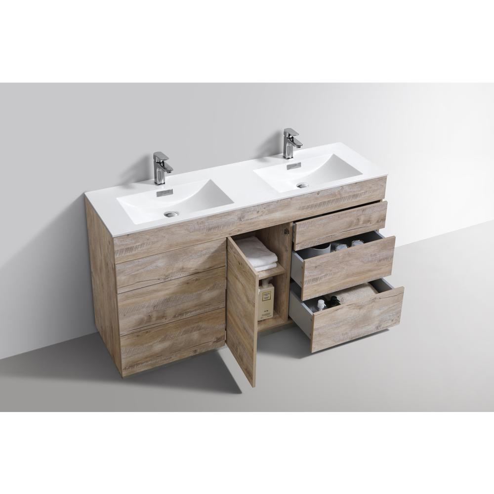 Milano 60"Double Sink Nature Wood Modern Bathroom Vanity