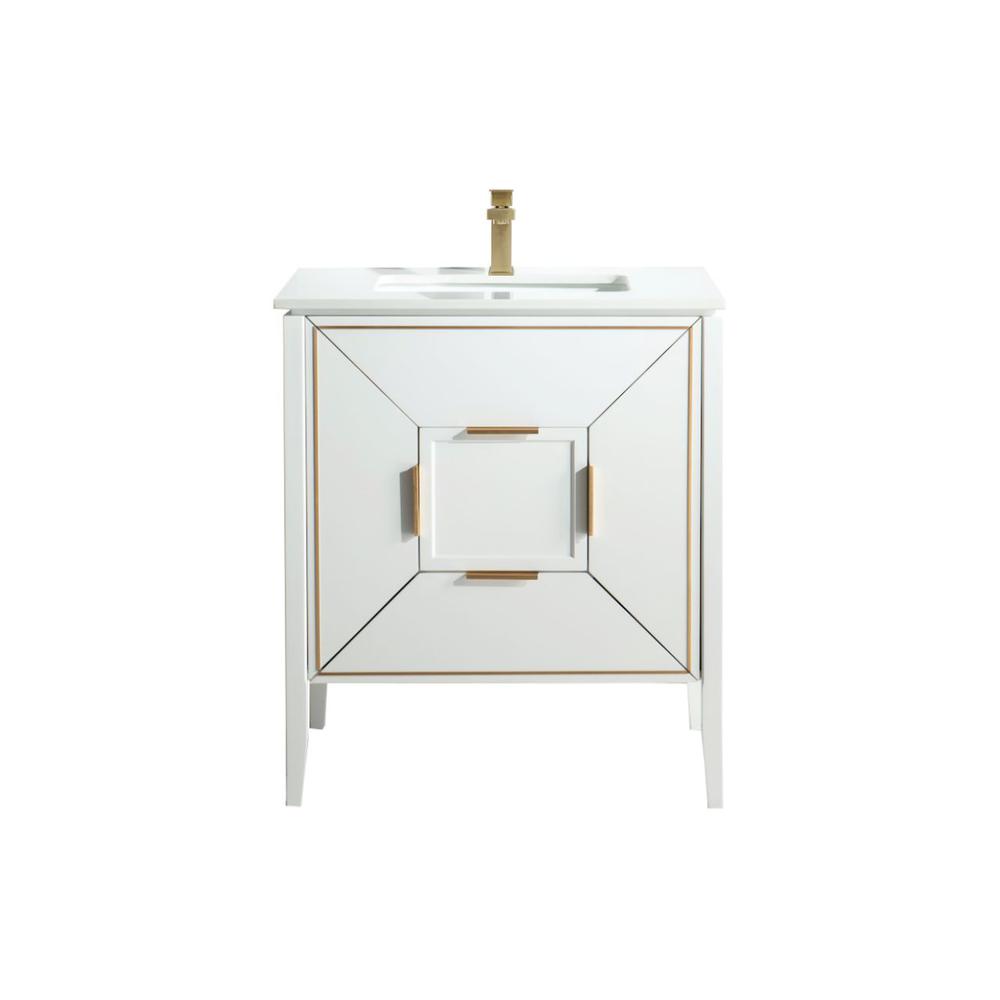 Vetro 30'' Gloss White Vanity W/ Quartz Counter Top (Back Splash Free)