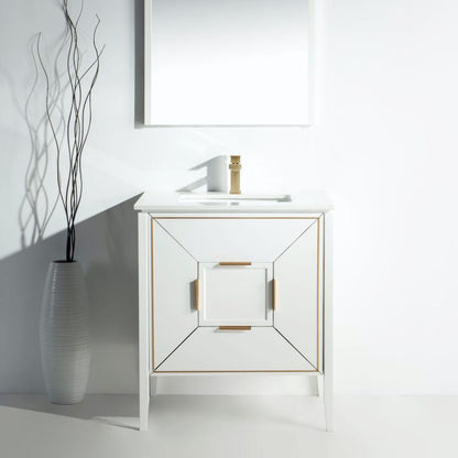 Vetro 30'' Gloss White Vanity W/ Quartz Counter Top (Back Splash Free)