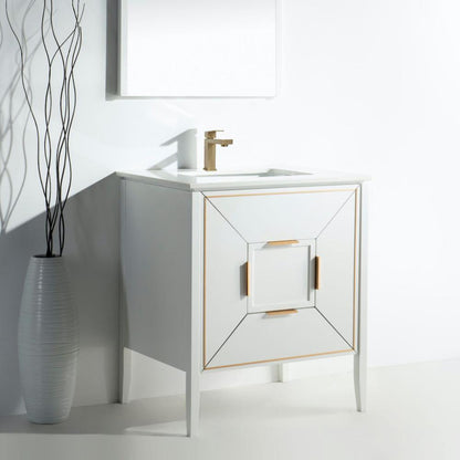 Vetro 30'' Gloss White Vanity W/ Quartz Counter Top (Back Splash Free)