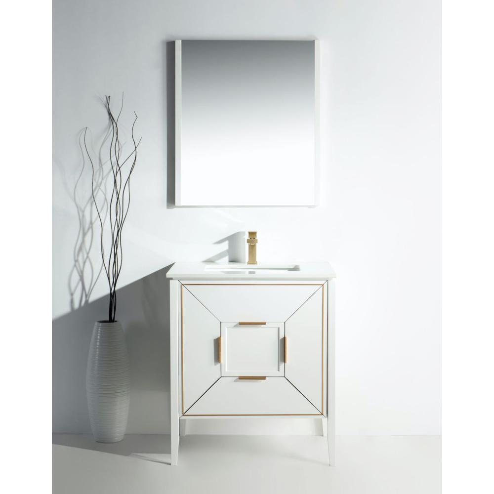 Vetro 30'' Gloss White Vanity W/ Quartz Counter Top (Back Splash Free)