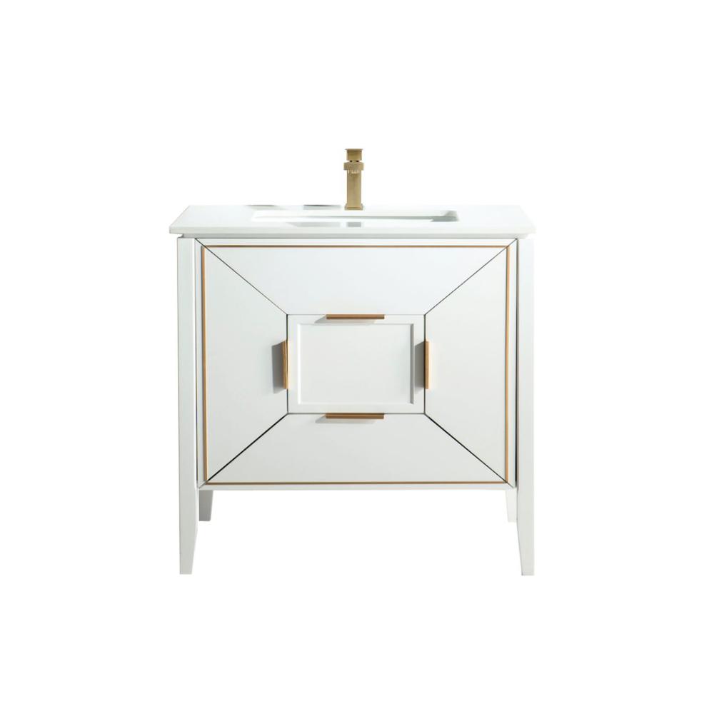 Vetro 36'' Gloss White Vanity W/ Quartz Counter Top (Back Splash Free)
