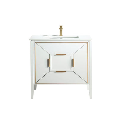 Vetro 36'' Gloss White Vanity W/ Quartz Counter Top (Back Splash Free)