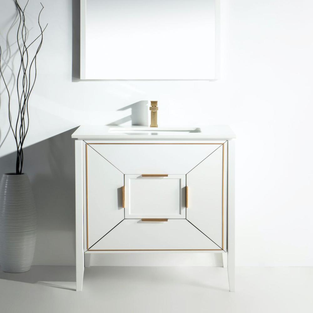 Vetro 36'' Gloss White Vanity W/ Quartz Counter Top (Back Splash Free)