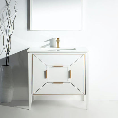 Vetro 36'' Gloss White Vanity W/ Quartz Counter Top (Back Splash Free)