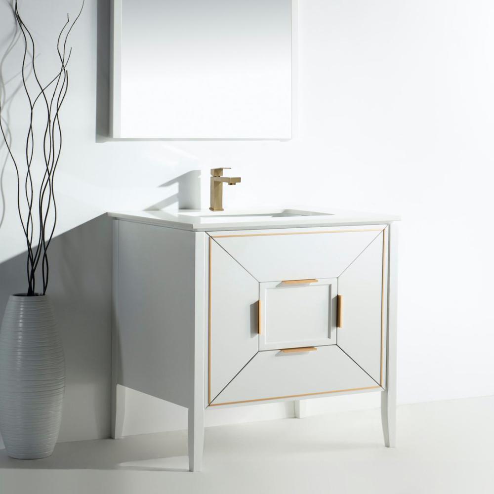 Vetro 36'' Gloss White Vanity W/ Quartz Counter Top (Back Splash Free)