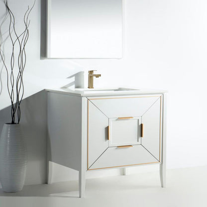 Vetro 36'' Gloss White Vanity W/ Quartz Counter Top (Back Splash Free)
