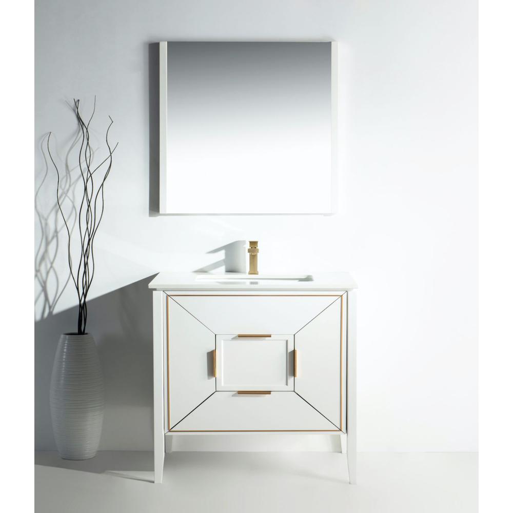 Vetro 36'' Gloss White Vanity W/ Quartz Counter Top (Back Splash Free)