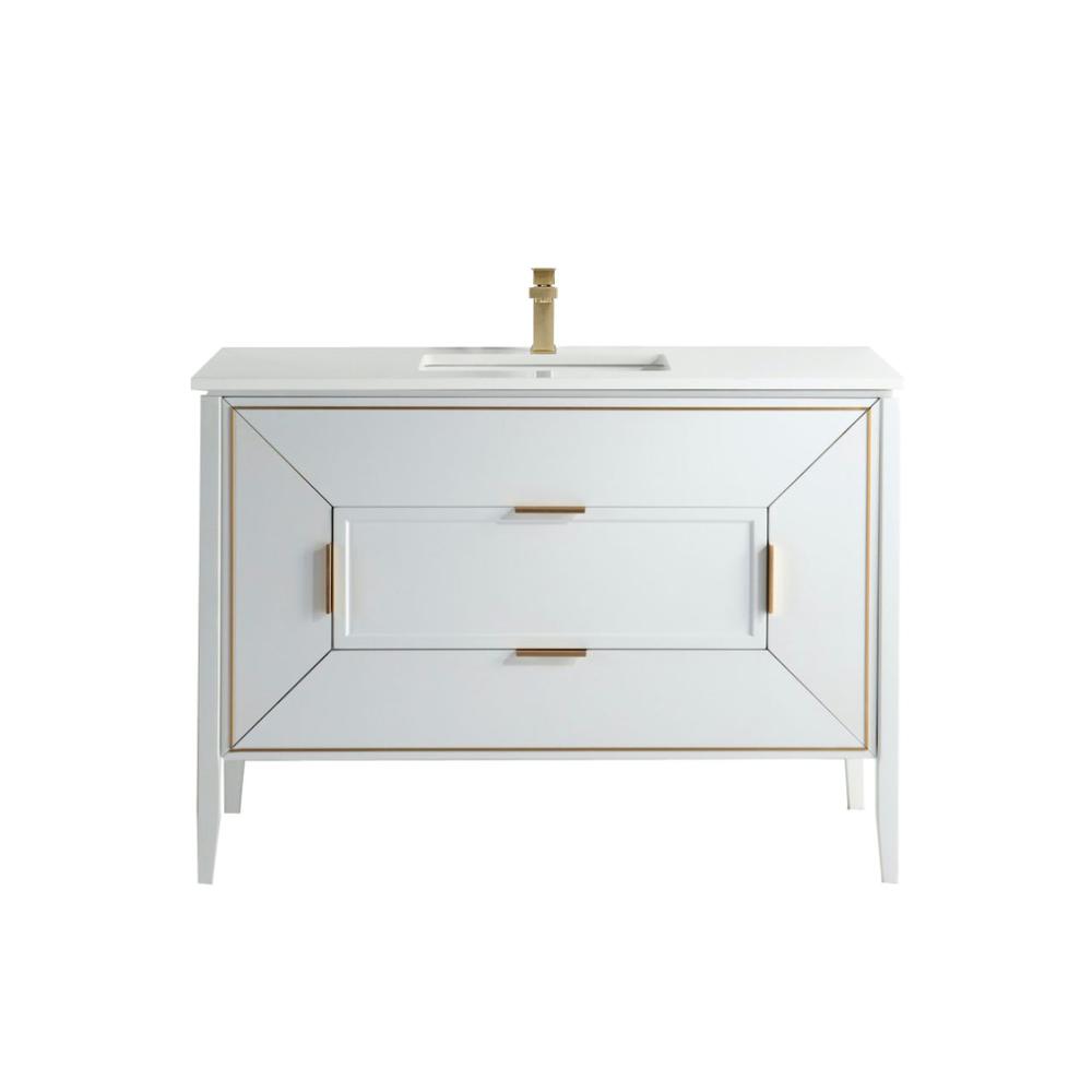 Vetro 48'' Gloss White Vanity W/ Quartz Counter Top (Back Splash Free)